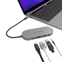 [AAPADHUBS240GY] Adaptador 5-en-1 CASA Hub S de USB-C a HDMI/USB-A/USB-C/Jack 3.5 mm/SSD 240GB de Adam Elements - Gris espacial